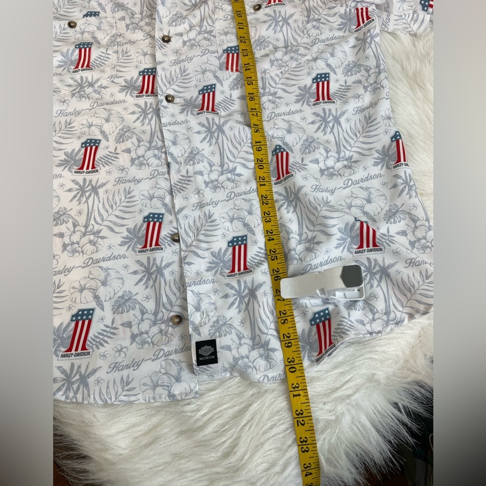 Harley-Davidson Men's White Short Sleeve Americana Hawaiian Shirt - Picture 11 of 12